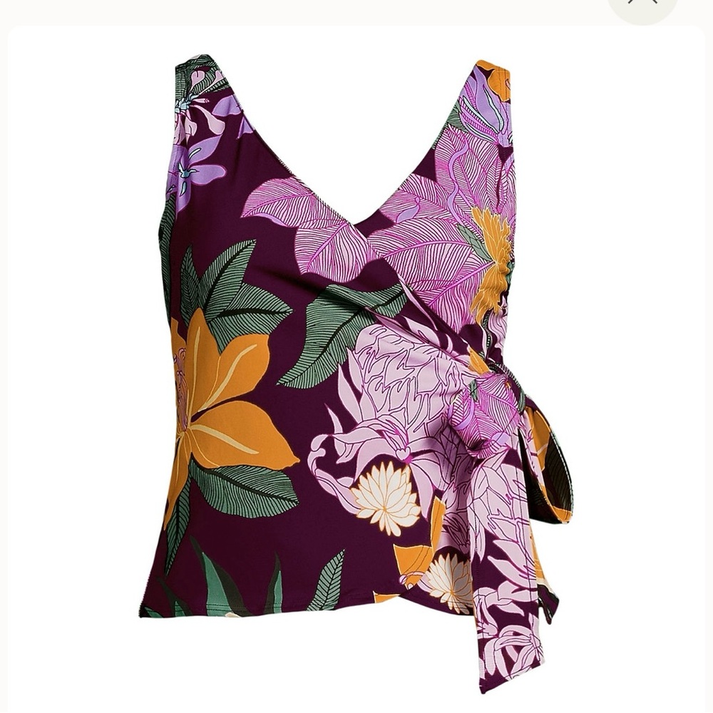 Lands end Side Tie Tankini Top Floral V-Neck Wrap